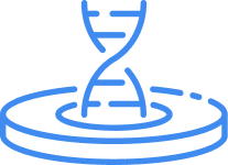 An icon depicting a petri dish with a double helix DNA strand emerging from it, symbolizing scientific research or genetic studies.